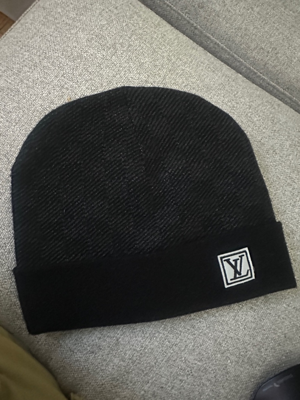 Louis Vuitton Black Folded-Cuff Beanie with LV Patch